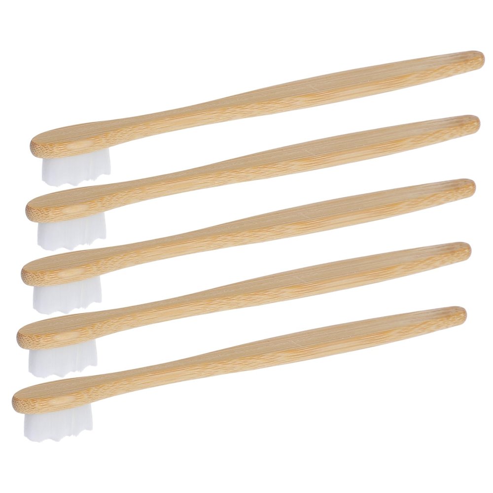 LOLIPPYY 5pcs Adults Toothbrush Set with Soft Bristles Round Tail Design, Wooden Handle, Gentle on Gums, Enhances Cleaning Efficiency, for Travel and Daily Use