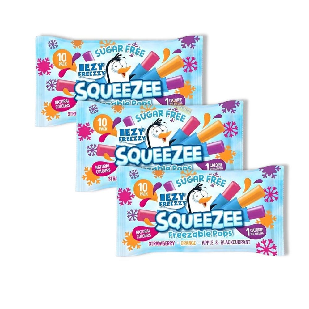 Eazy Freezzy Squeezee Ice Pops | Sugar-Free Freeze-at-Home Fruit Flavoured Tubes | 50ml Each | No Artificial Colours | Assorted Flavours for All Ages (3x Eazy Freezzy Squeezee Pops x10)