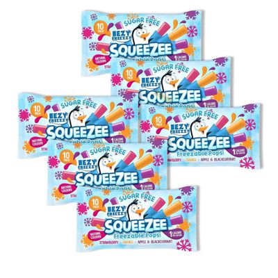 Eazy Freezzy Squeezee Ice Pops | Sugar-Free Freeze-at-Home Fruit Flavoured Tubes | 50ml Each | No Artificial Colours | Assorted Flavours for All Ages (6x Eazy Freezzy Squeezee Pops x10)