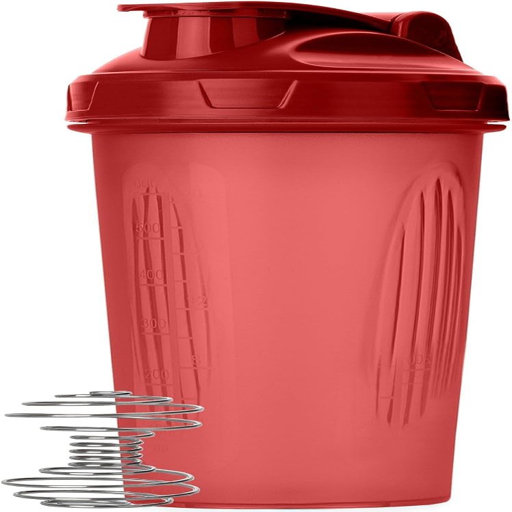 ark future Sports bottle, shaker with 750 ml capacity, includes a metal ball for easier mixing of supplements, ml and oz scale on one side, product made from PP, PE and metal (Red)