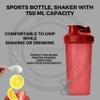 ark future Sports bottle, shaker with 750 ml capacity, includes a metal ball for easier mixing of supplements, ml and oz scale on one side, product made from PP, PE and metal (Red) view 2