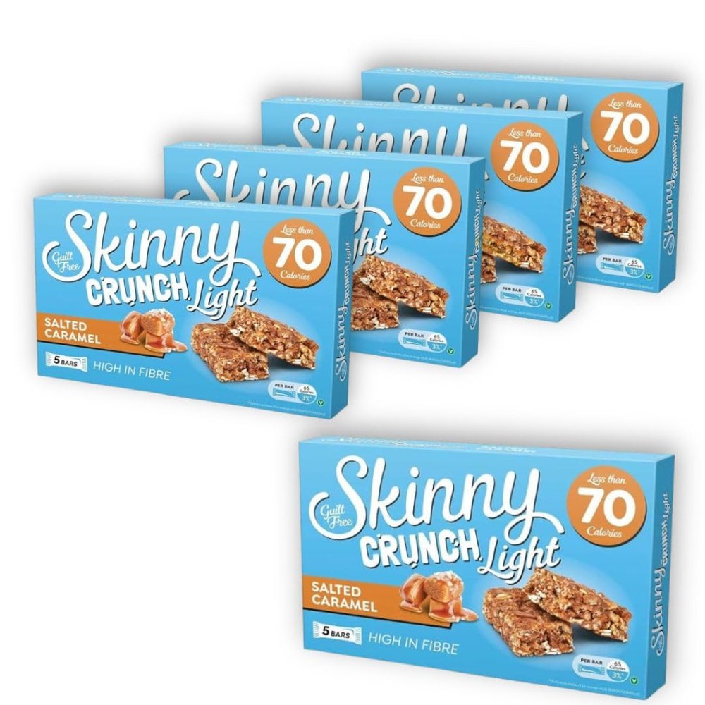 Light Salted Caramel Bars 95g Less Than 70 Calories High Fibre Guilt-Free Snack Vegetarian (5x Skinny Crunch Salted Caramel Bar 95g, Skinny Crunch)