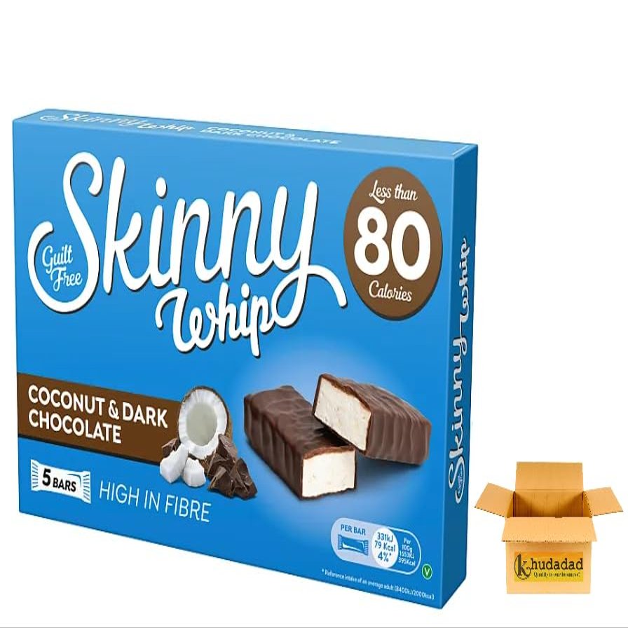 Skinny Whip Coconut Chocolate Bars Less Than 80 Calories High Fibre Vegetarian Snack Low Calorie Chocolate Treat (10x Skinny Whip Coconut Bar box 100g, Skinny Whip Coconut Chocolate)