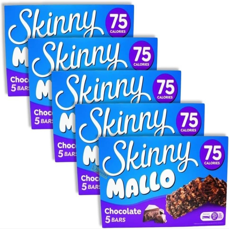 Skinny Mallo 90g Low-Calorie Marshmallow Treat | Available in Packs of 3, 5, or 10 | Only 75 Calories per Bar (5x Skinny Mallo Chocolate Bar 90g, Mallow Chocolate)
