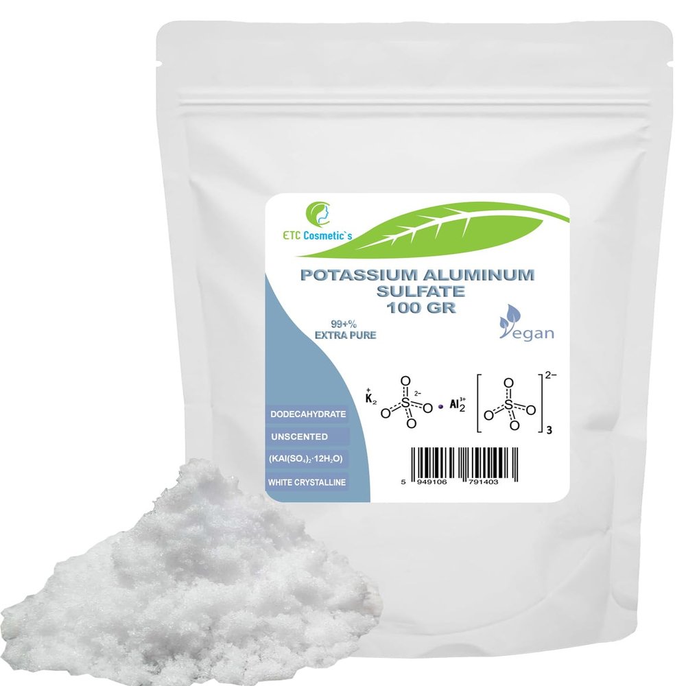 Potassium Aluminum Sulfate 99%+ Extra Pure Crystals 100 gr - Cosmetic & Personal Care Use, Water Purification, Textile & Fabric Mordant