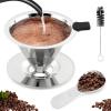 Pour Over Coffee Dripper,Upgraded Double Micro Mesh Filter With Cleaning Brush & 15g Measuring Scoop,Stainless Steel Reusable Coffee Filters Metal Cone-Filter Paperles(3-4cups) view 1