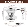 Pour Over Coffee Dripper,Upgraded Double Micro Mesh Filter With Cleaning Brush & 15g Measuring Scoop,Stainless Steel Reusable Coffee Filters Metal Cone-Filter Paperles(3-4cups) view 2