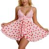 Crexomi Women Sexy Lingerie Open Front Babydoll Dress Lace Chemise Sleepwear Mesh Nightgown with Thong, Strawberry, M view 1