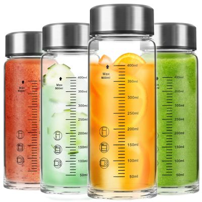 16 oz Glass Juice Bottles 4 Pack Reusable Wide Mouth Juicing Containers with Stainless Steel Lids Glass Shaker Bottles for Protein Mixes, Smoothies, Water, Beverage