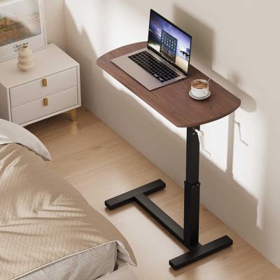 HARELA Overbed Bedside Table with Wheels Adjustable Height, Mobile Standing Workstation Laptop Cart Overbed Desk Laptop Desk for Hospital and Home Use(Dark Brown)