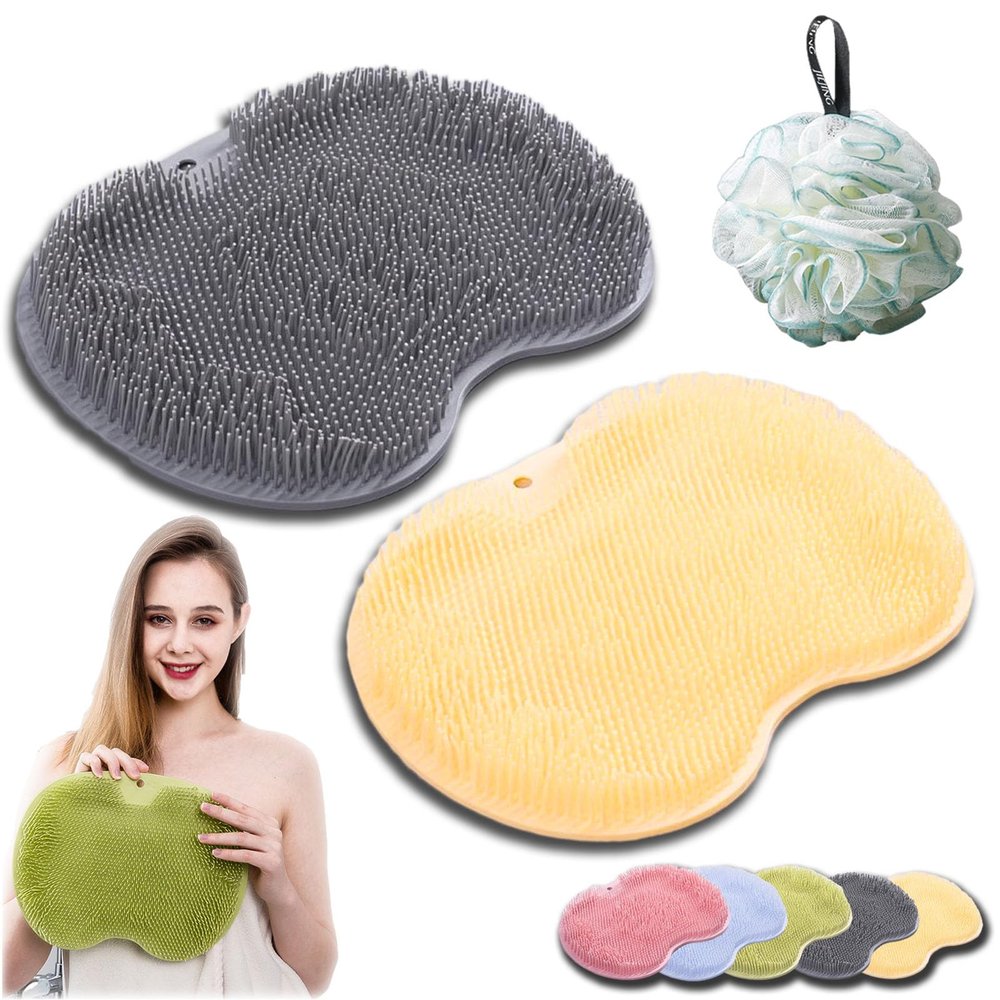 SoleSpa Hands-Free Silicone Foot Scrubber Mat, Shower Foot and Back Scrubber Massage Pad, Silicone Shower Feet Scrubbing Mat, Non-Slip Suction Cup Feet Cleaner Massager Mats (2PC-A)