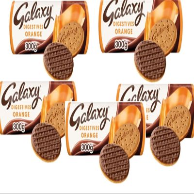 Chocolate Digestive Biscuits, 300g,Galaxy Digestive biscuits coated in chocolate, Suitable for vegetarians - Healthy Choice (5x Galaxy Orange Choc Biscuits 300g Pack)
