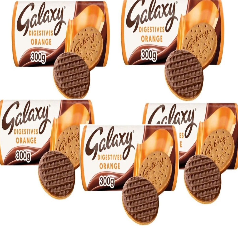 Chocolate Digestive Biscuits, 300g,Galaxy Digestive biscuits coated in chocolate, Suitable for vegetarians - Healthy Choice (5x Galaxy Orange Choc Biscuits 300g Pack)