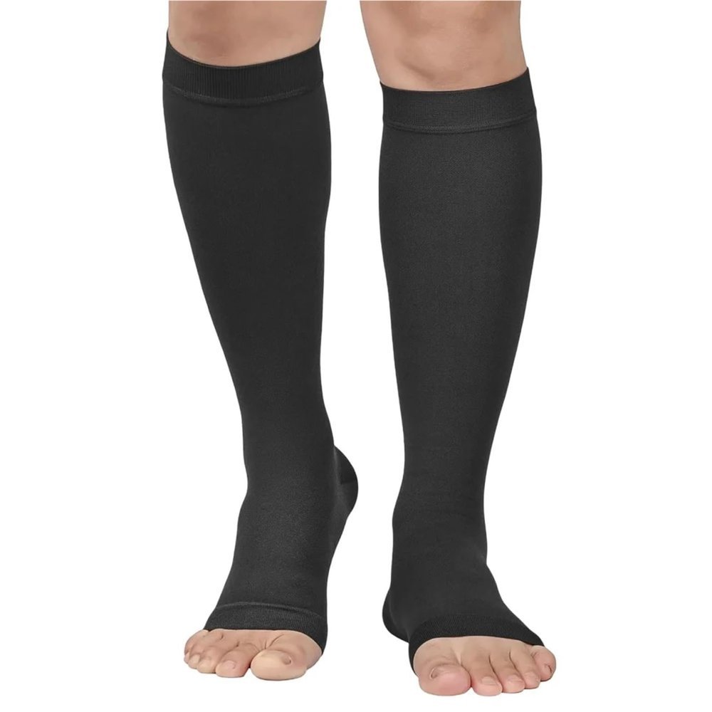 Compression Socks 1 Pair 20-30 MmHg Open Toe Calf Compression Stocking For Men Women Calf Sleeve Support(Black,XXL)
