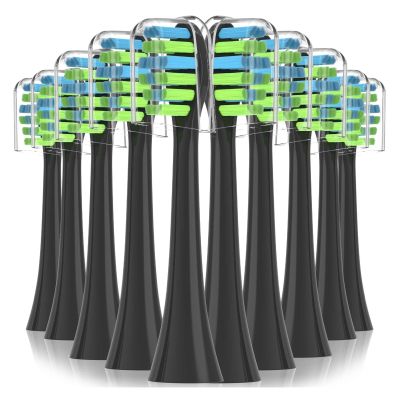 10PCS Replacement Toothbrush Heads, Compatible for 7am2m AM101/AM105 Sonic Electric Toothbrush Vacuum Soft Bristle Nozzles(10PCS Black)