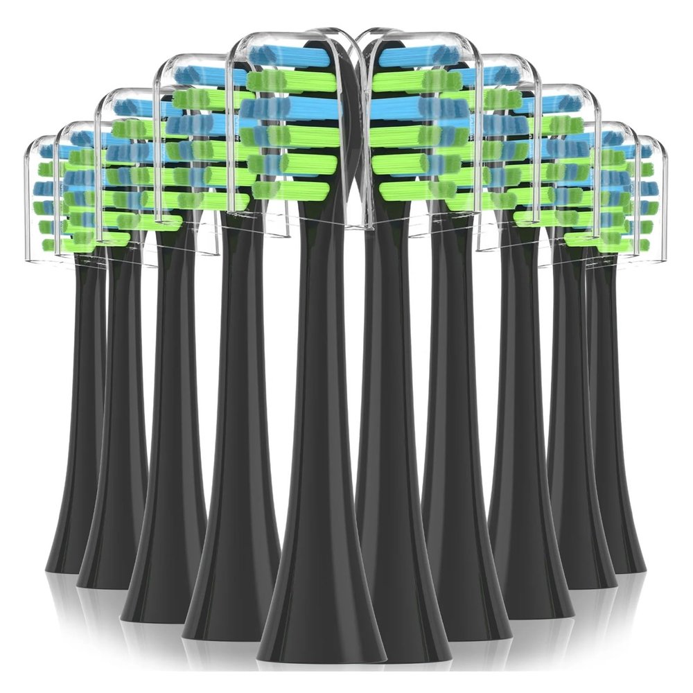 10PCS Replacement Toothbrush Heads, Compatible for 7am2m AM101/AM105 Sonic Electric Toothbrush Vacuum Soft Bristle Nozzles(10PCS Black)