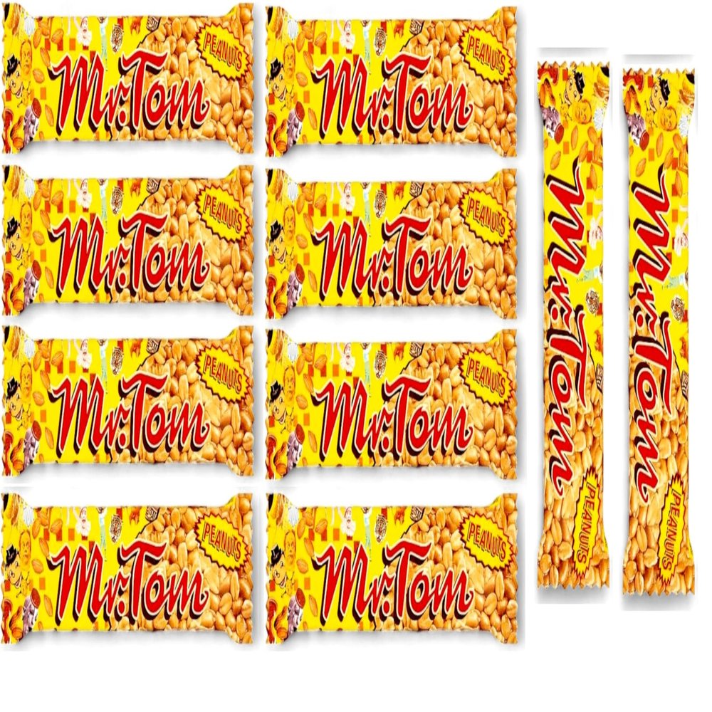 Mr. Tom Crunch Bars Classic Roasted Peanut & Bars Vegan Friendly No Chocolate Source of Fibre (10x Mr.Tom Peanut Caramel bars 1x 40g, Peanuts Caramel)