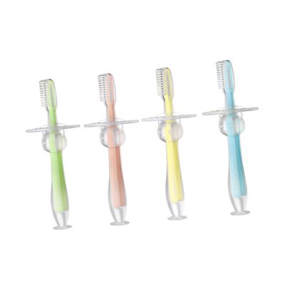 Mikinona 4pcs Baby Toothbrush Silicone Teether with Suction Standing Design Tapered Handle for Infant Oral Care