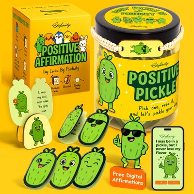 Stofinity Positive Pickle Affirmation Cards For Teens - Funny Emotional Support Pickle Gifts For Women Friend Sister, Cute Birthday Gifts For Teen Girls Trendy Stuff, Daily Affirmations Jar Desk Decor