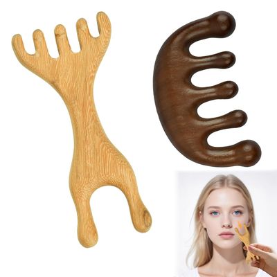 2-Piece Massage Comb Made of Natural Wood Scalp Massage and Relaxation Guasha for Neck, Back, and Legs Wooden Comb for Men and Women