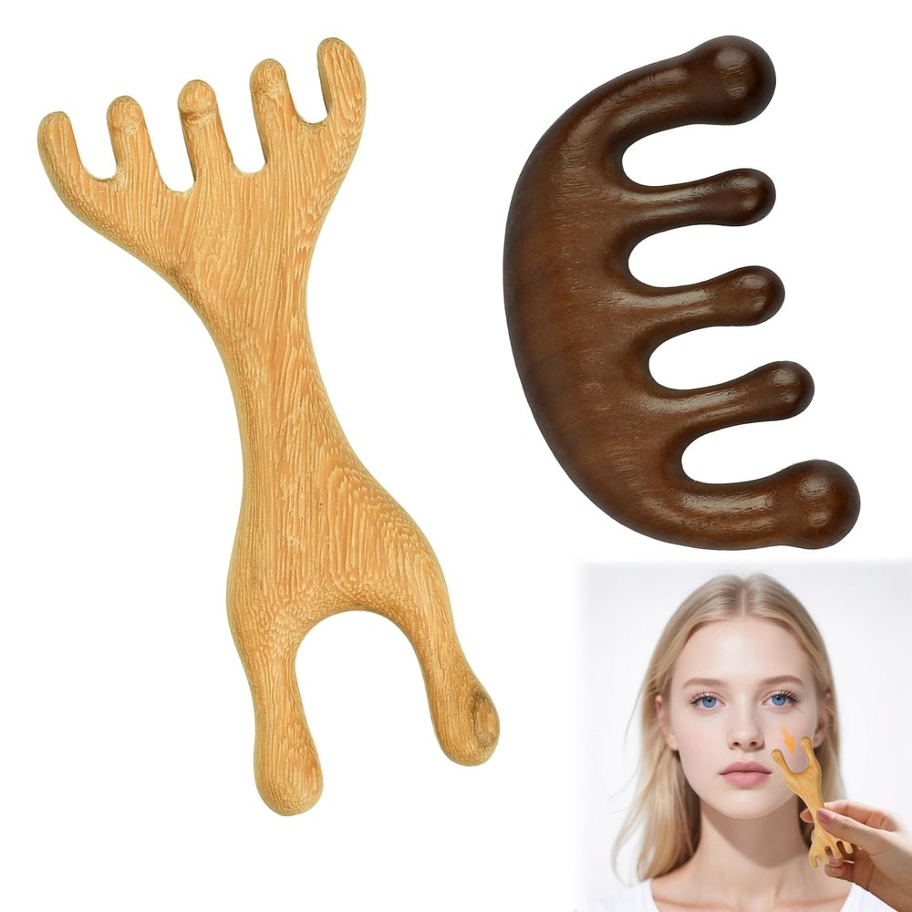 2-Piece Massage Comb Made of Natural Wood Scalp Massage and Relaxation Guasha for Neck, Back, and Legs Wooden Comb for Men and Women