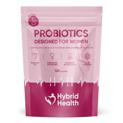 Hybrid Health Probiotics for Women Supplement - 50 Billion CFU Womens Probiotics, 120 Vegan Capsules, 11 Probiotic Researched Strains with Prebiotics, Cranberry Extract & Vitamin B6