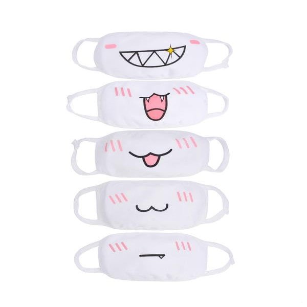 5-Pack Unisex Cotton Dustproof Masks With Smile & Bear Print, Earloop Mouth Mask For Protection