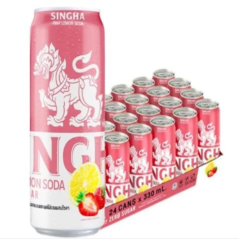 SINGHA PINK LEMON SODA | Zero Sugar | High Vit C | | with LuckyBoy Greetings (24 * 330ml, PINK Lemon Soda)