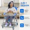 3-in-1 Commode Toilet Chair,Rolling Mobile Toilet Commode Shower Chair,Height Adjustable Bedside Commode with Removable Pot Folding Pedal for Elder Disabled People Soft seat view 3