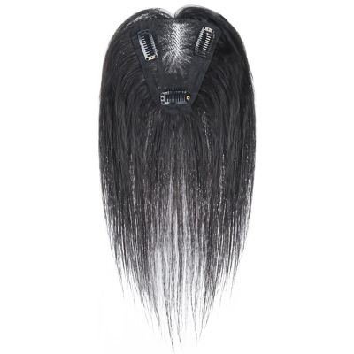 10-Inch Human Hair Clip-in Topper, Natural Black, Hand-Tied with Secure Clips, Ideal for Thinning Hair, Versatile for Styling
