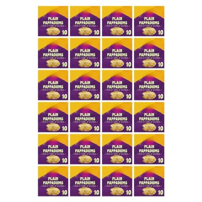 PTK Original Pappadum 10 Easy to Cook Microwavable Fryable Plain Puppadums with No Artifical Colours, Flavours, or Preservatives 100g Box Suitable of Vegetarians (24 Boxes, Total 240 Pappadums)