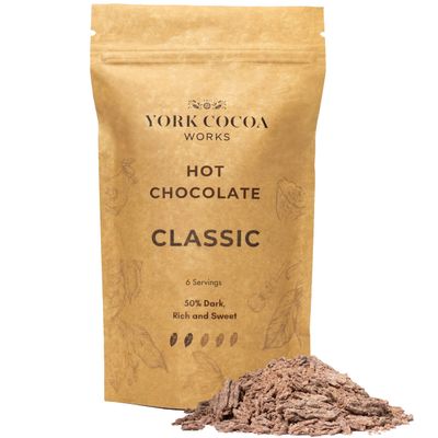 York Cocoa Works Classic 50% Dark Hot Chocolate (200g, 6 Servings) Artisan Chocolate Maker