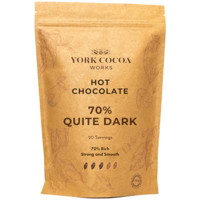 York Cocoa Works 70% Quite Dark Hot Chocolate (750g, 20 Servings) Artisan Chocolate Maker