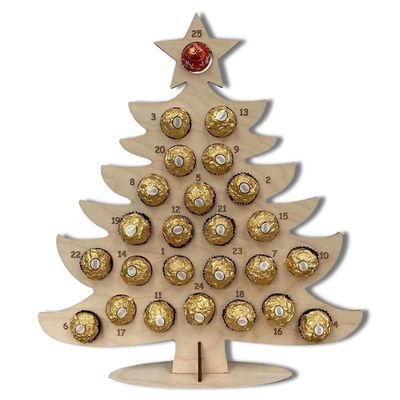 LIXSAZSE Christmas Frame Advent Calendar Refillable Unfinished Chocolate Holder Candy Rack Table Decoration Gift, No.01