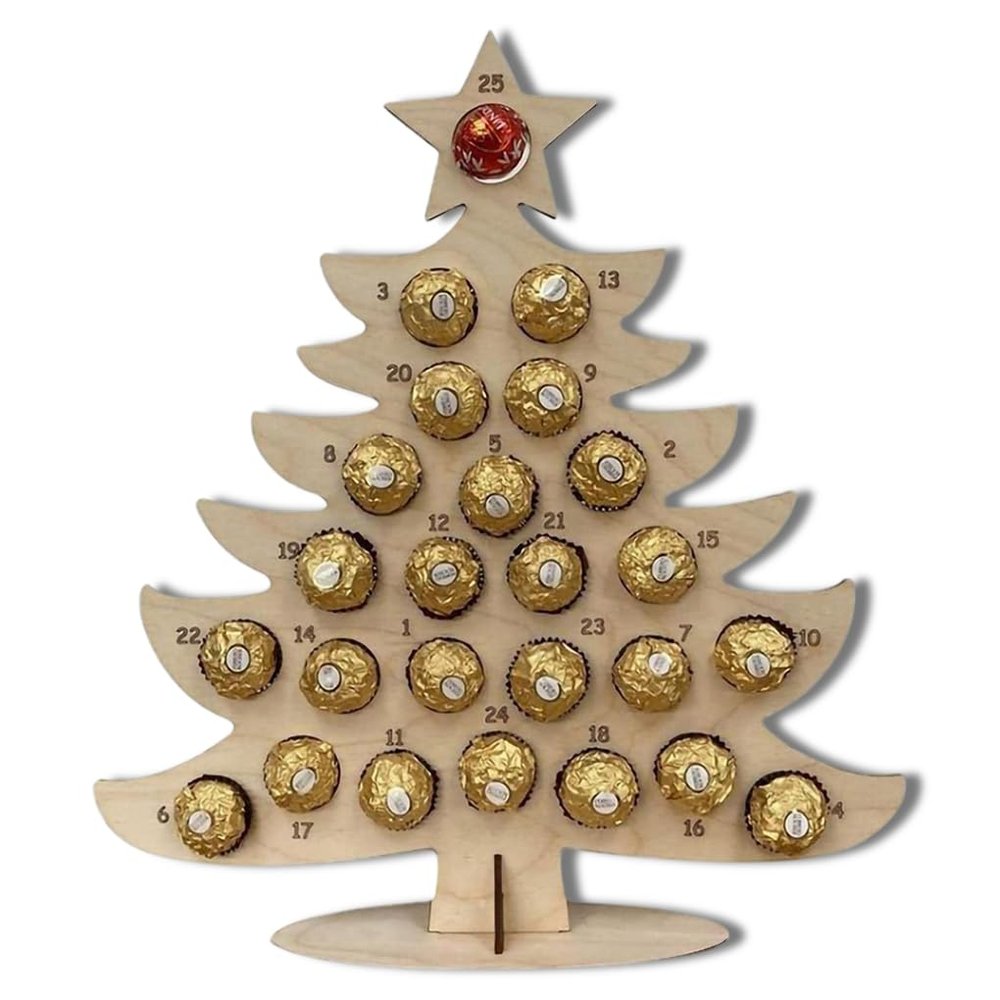 LIXSAZSE Christmas Frame Advent Calendar Refillable Unfinished Chocolate Holder Candy Rack Table Decoration Gift, No.01