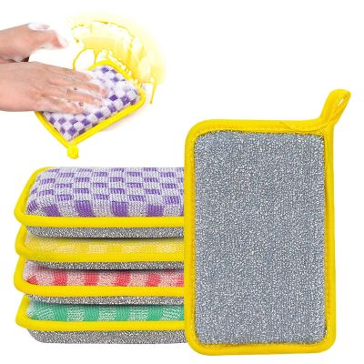 Sponges for Dishes, Double-Sided Washing Up Sponge with Scrubber Side, Household Sponges, Multiple Uses, Set of 5 for Sinks, Kitchen Utensils, Bathroom and Kitchen Cleaning