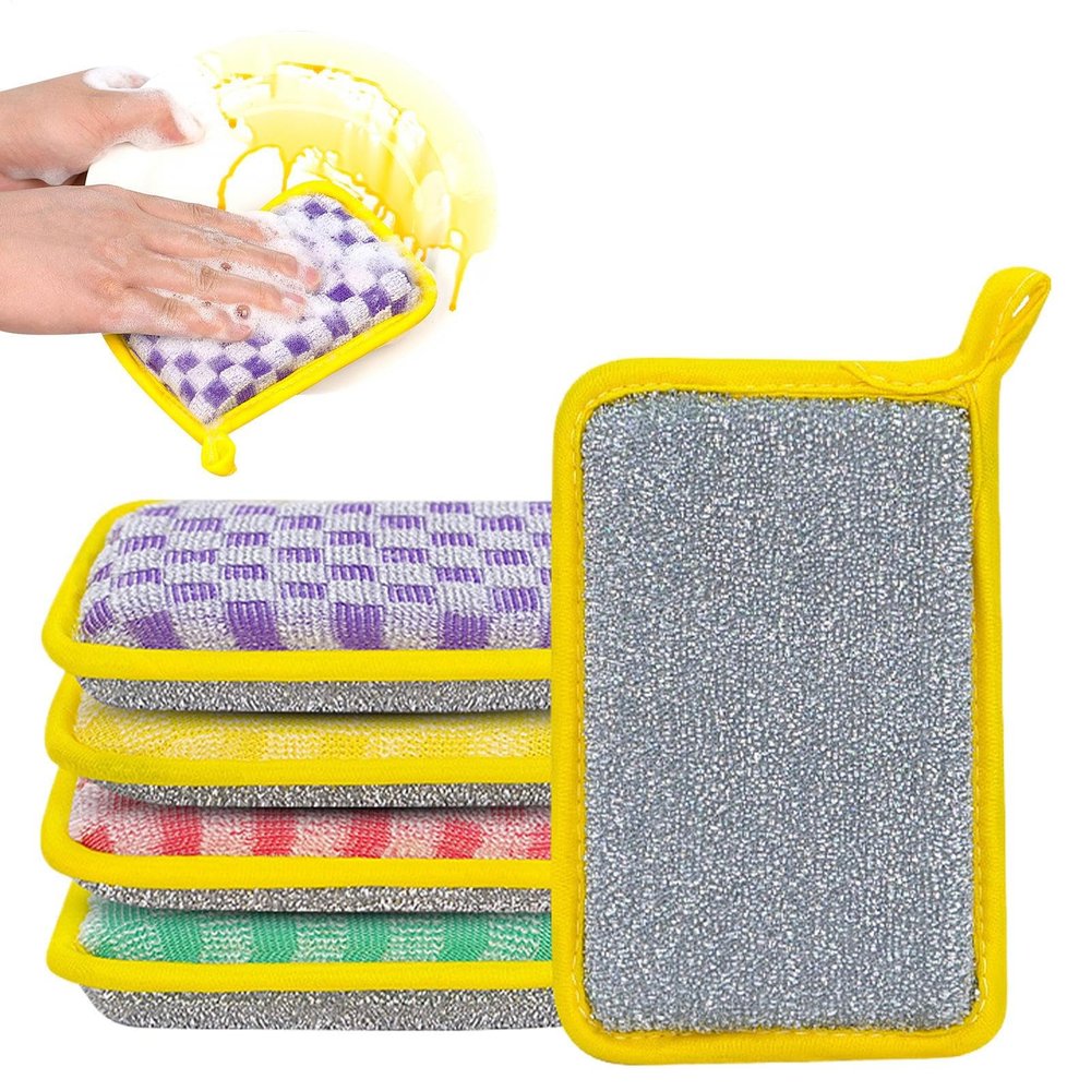 Sponges for Dishes, Double-Sided Washing Up Sponge with Scrubber Side, Household Sponges, Multiple Uses, Set of 5 for Sinks, Kitchen Utensils, Bathroom and Kitchen Cleaning