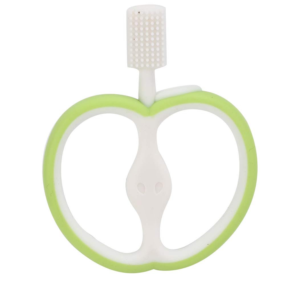 Saluaqui Fruit Shaped Silicone Infant Toothbrush | Design Baby Oral Care Tool | Double-Sided Cleaning for Gum Massage | Safe & Eco-Friendly with Easy Grip Handle (Green)