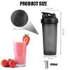 ACWOO Protein Shaker Bottle with Stainless Steel Mixing Ball 600ml, 2pcs Protein & Supplement Shaker Bottle, BPA Free Protein Shake Bottle, Leak Proof Flip Flop Lid Shake Bottle Mixer, Black + White view 2