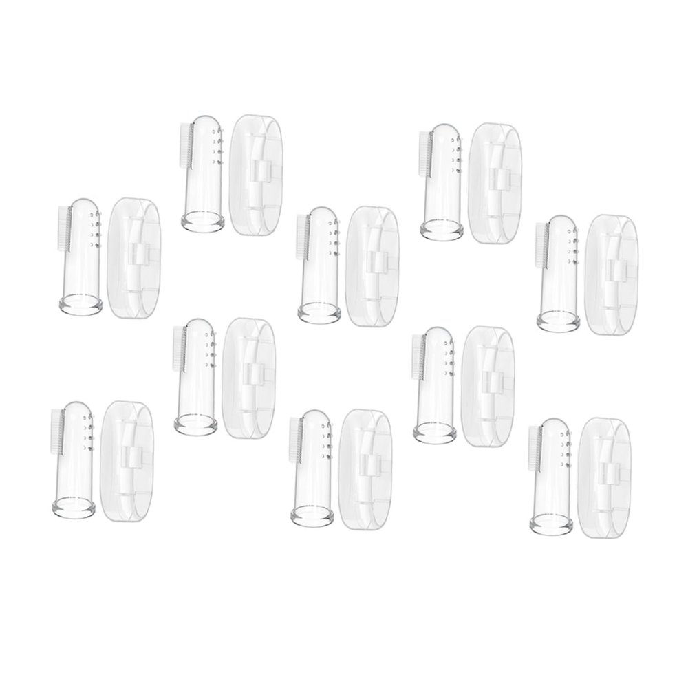 DEARMAMY 10 Sets Baby Finger Toothbrush Silicone Teeth Cleaner Double-Sided Design Delicate Massage Bumps Soft Bristles Storage Cases Infant Oral Care