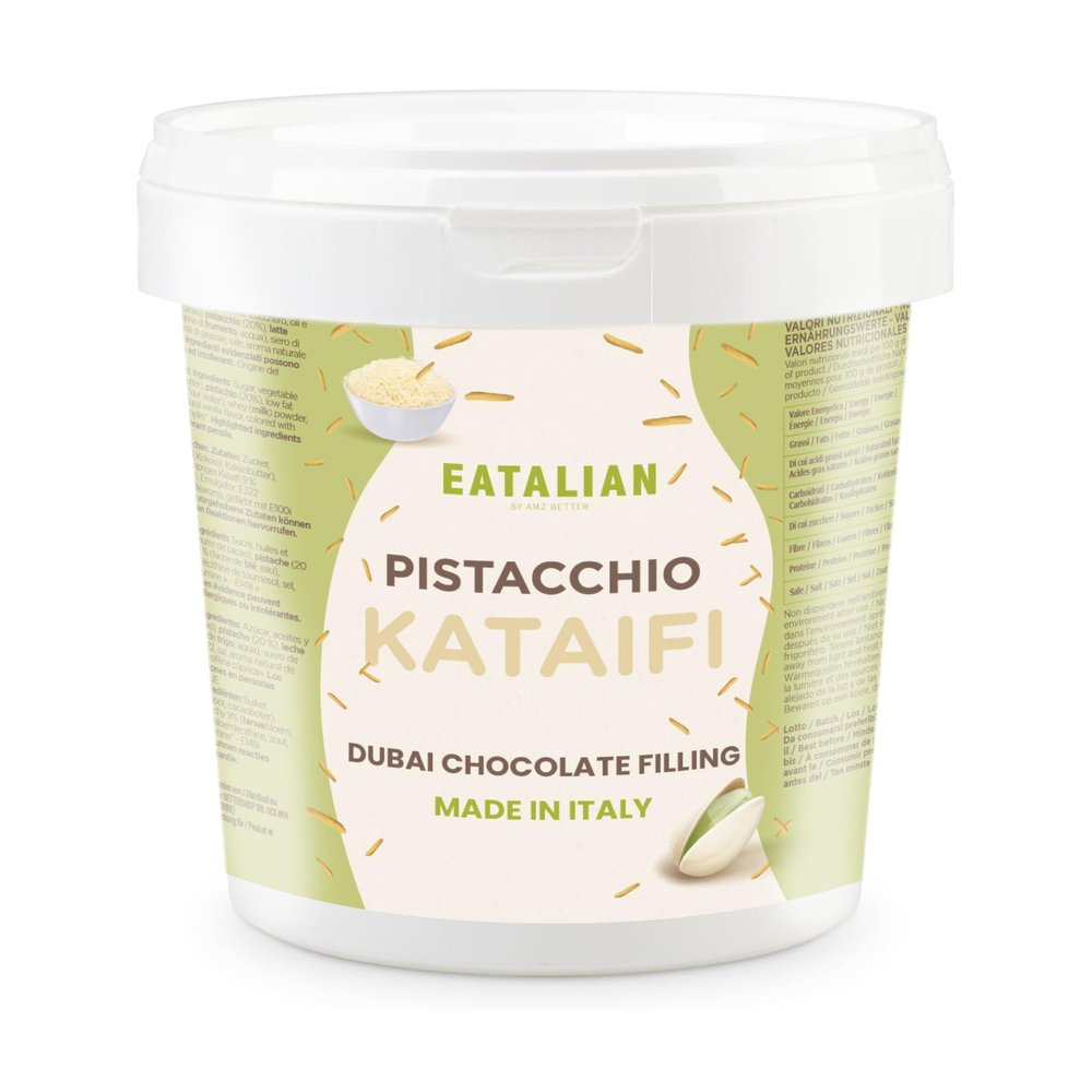 EATALIAN by AMZ BETTER Pistachio Cream with Kataifi, Delicious Spreadable Cream with a Unique Taste, Ideal on Bread, Perfect with Ice Cream, Chocolate and Dubai Chocolate, 1 kg, Made in Italy