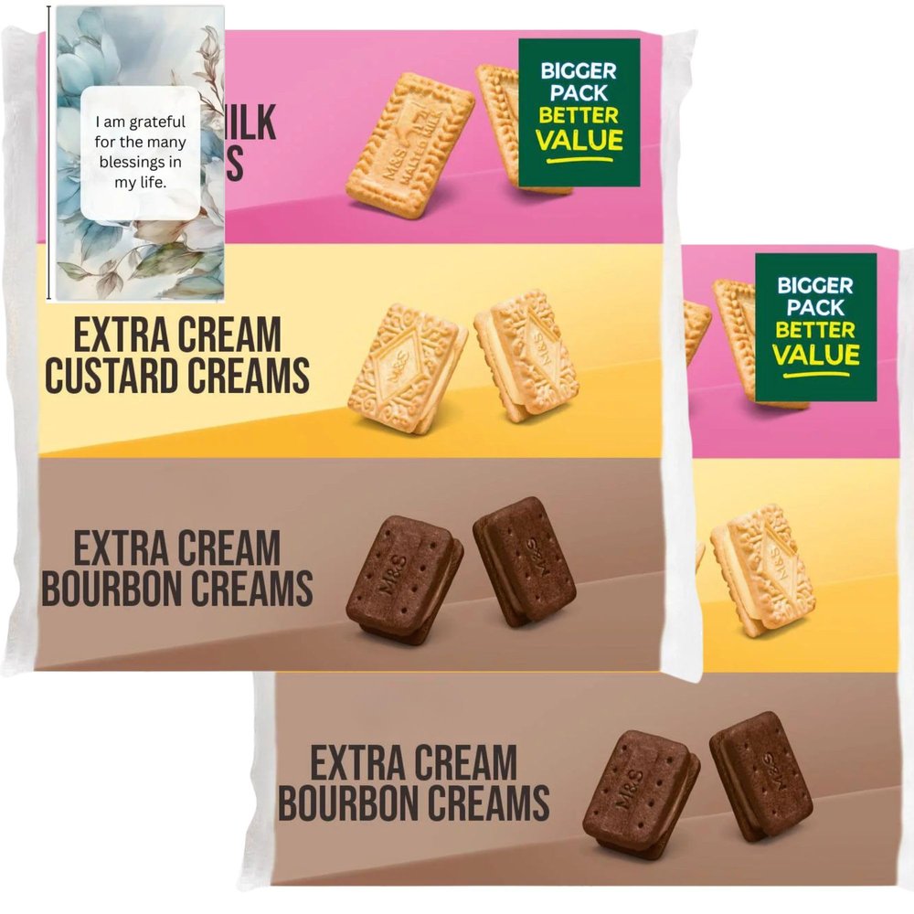Biscuits Bundle With Malted Milk, Extra Cream Custard & Extra Cream Bourbon Creams Biscuit (2 Pack) By Oerich Gift