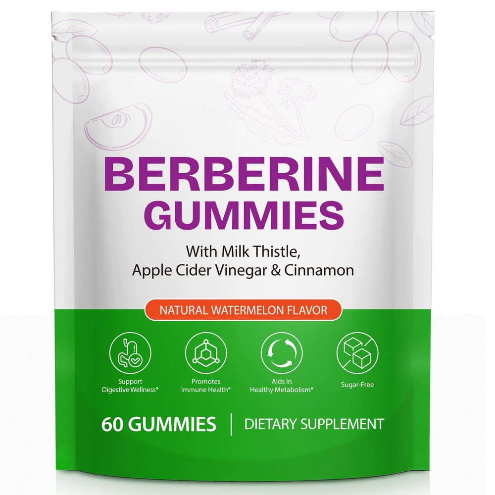 Berberine Gummies, Berberine Supplement Gummies with Turmeric Support Energy, Gut Health, Metabolism, Immune System & Metabolism Support for Women & Men, Sugar Free, Non-GMO, Gluten-Free - 60 Gummies