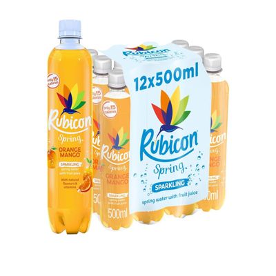 Rub-Icon Spring Orange and Mango, Sparkling Spring Water with Real Fruit Juice & Natural Flavours, Refreshing Hydration & Delicious Fruity Flavour 12 x 500ml Bottles by Kandy Collection