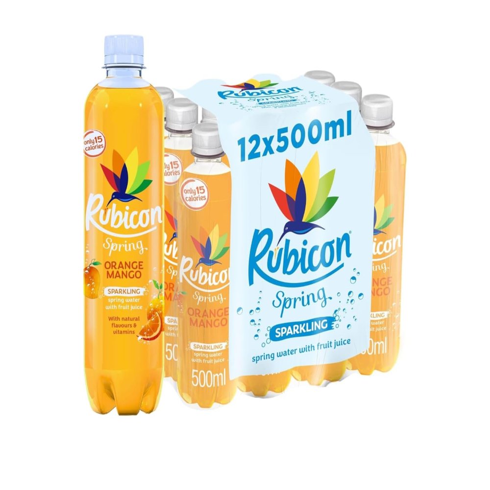 Rub-Icon Spring Orange and Mango, Sparkling Spring Water with Real Fruit Juice & Natural Flavours, Refreshing Hydration & Delicious Fruity Flavour 12 x 500ml Bottles by Kandy Collection