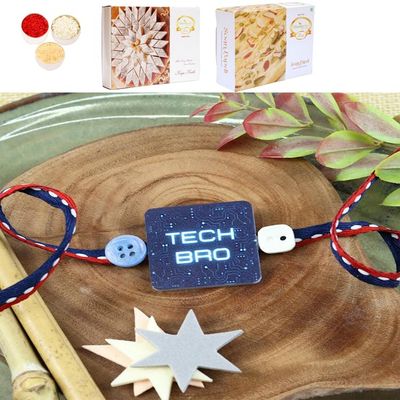 Ghasitaram Gifts Jaiccha Rakhi for Brother Rakhis Online - PRK24-028-Tech BRO Premium Rakhi with 200 GMS of Kaju katli and 200 GMS of Soan Papdi
