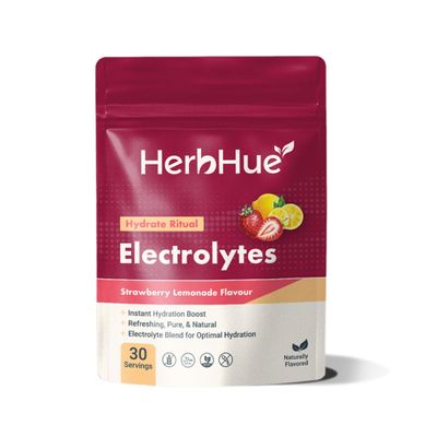 HerbHue Hydrate Ritual Electrolyte Powder | 30 Servings 1000mg Potassium, Magnesium Citrate, Vitamin C, B12 + Trace Minerals | Strawberry Lemonade | Zero Sugar Hydration Mix