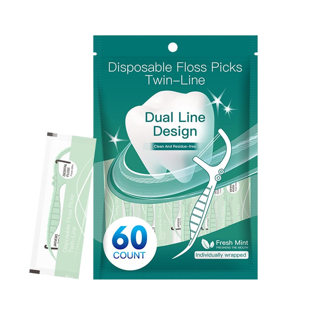 Flossers for Adults, Portable Double Thread Floss Sticks, Polystyrene, Hygiene Tools for Braces Care, Teeth Cleaning, Health Supplies for Home, Travel, Family and Children, 7.6x1.9x0.5cm