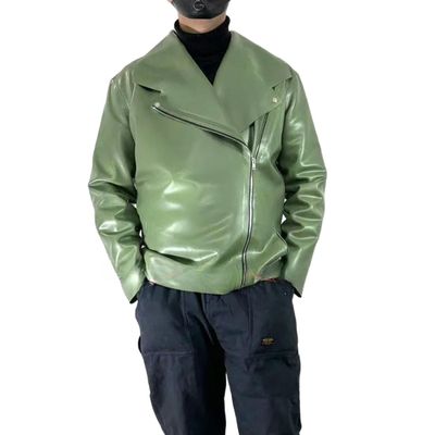 100% Latex Jacket Top Rubber Metal Leaf Green Men Casual Style Suit