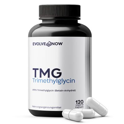 Evolve Now TMG Betaine Trimethylglycine 120 Vegan Capsules 750 mg per Capsule High-dose Lab-Tested & No additives